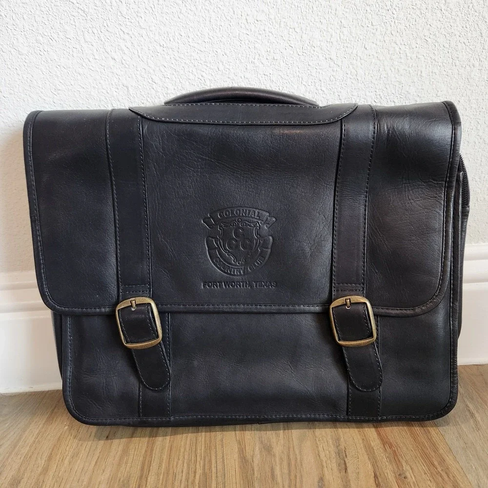 VTG Clava American Black Leather Colonial Fort Worth‎ Texas Briefcase Laptop Bag